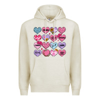 Oatmeal Heather valentines candy hearts Premium Hoodie - MaliasSmallBusiness