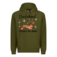 Army Green dachshund through the snow Premium Hoodie - MaliasSmallBusiness