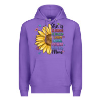 Purple she is strong fearless warm loving mom Premium Hoodie - MaliasSmallBusiness