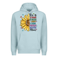 Blue Mist she is strong fearless warm loving mom Premium Hoodie - MaliasSmallBusiness