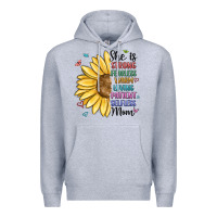 Heather Grey she is strong fearless warm loving mom Premium Hoodie - MaliasSmallBusiness