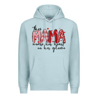 Blue Mist this mama wears her heart on her gleeve Premium Hoodie - MaliasSmallBusiness