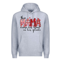 Heather Grey this mama wears her heart on her gleeve Premium Hoodie - MaliasSmallBusiness
