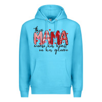 Ocean Blue this mama wears her heart on her gleeve Premium Hoodie - MaliasSmallBusiness
