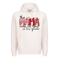 Pale Pink this mama wears her heart on her gleeve Premium Hoodie - MaliasSmallBusiness