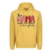 Antique Gold this mama wears her heart on her gleeve Premium Hoodie - MaliasSmallBusiness