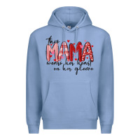 Colony Blue this mama wears her heart on her gleeve Premium Hoodie - MaliasSmallBusiness