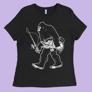 Bigfoot Fishing Adventure Ladies Tee Designed By Tatanardila111