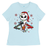 Baby Blue spooky christmas character with lights Ladies Tee - killa-kam