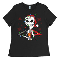 Black spooky christmas character with lights Ladies Tee - killa-kam