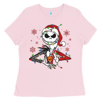 Bubblegum Pink spooky christmas character with lights Ladies Tee - killa-kam
