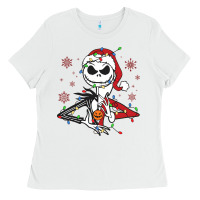 White spooky christmas character with lights Ladies Tee - killa-kam