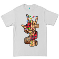 Dove Grey merry christmas skeleton hand Premium Tee - CowhideDigitalArt