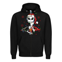 Black spooky christmas character with lights Zipper Hoodie - killa-kam