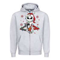 Heather Grey spooky christmas character with lights Zipper Hoodie - killa-kam