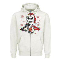 Oatmeal Heather spooky christmas character with lights Zipper Hoodie - killa-kam