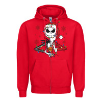 Red spooky christmas character with lights Zipper Hoodie - killa-kam