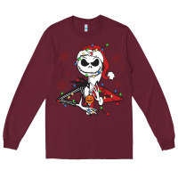 Burgundy spooky christmas character with lights Long Sleeve Tee - killa-kam