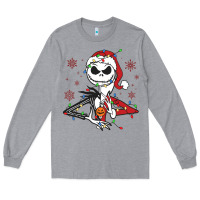 Heather Grey spooky christmas character with lights Long Sleeve Tee - killa-kam