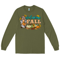 Army Green welcome fall gnome Long Sleeve Tee - BarkalooDesign