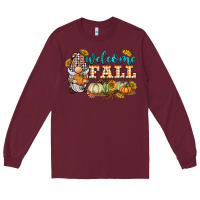 Burgundy welcome fall gnome Long Sleeve Tee - BarkalooDesign