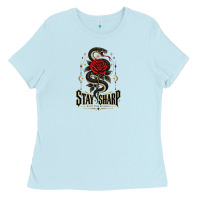 Baby Blue stay sharp   revised Ladies Tee - adamafterink