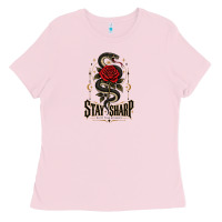 Bubblegum Pink stay sharp   revised Ladies Tee - adamafterink