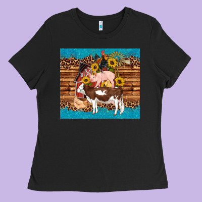 Western Farm Cow Pig Rooster Chick Farm Chicken Barn Ladies Tee Designed By Artiststas
