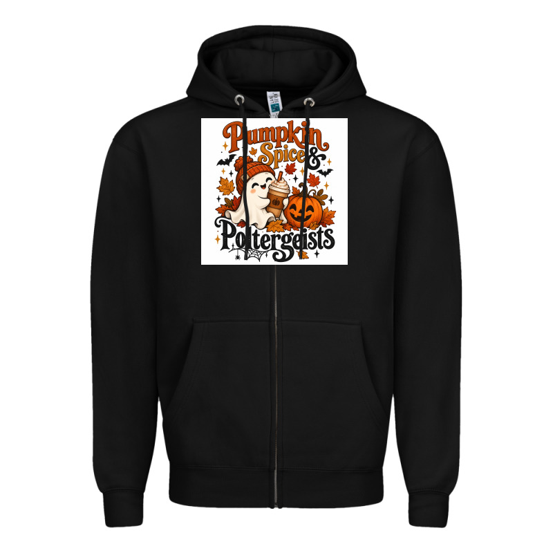 Pumpkin Spice & Potergeist Zipper Hoodie by Merry & Macabre | Teevron