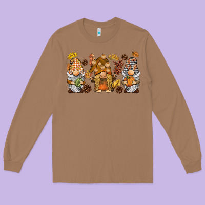 Fall Gnomies Long Sleeve Tee Designed By Barkaloodesign