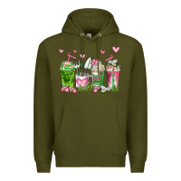 Army Green botanic coffee cups Premium Hoodie - AdoDesignShop