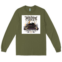 Army Green Watching Hour Book Club Long Sleeve Tee - Merry & Macabre