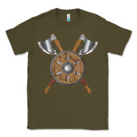 Army Green renaissance fair faire festival medieval theme axe shield Classic Tee - DesignPulse