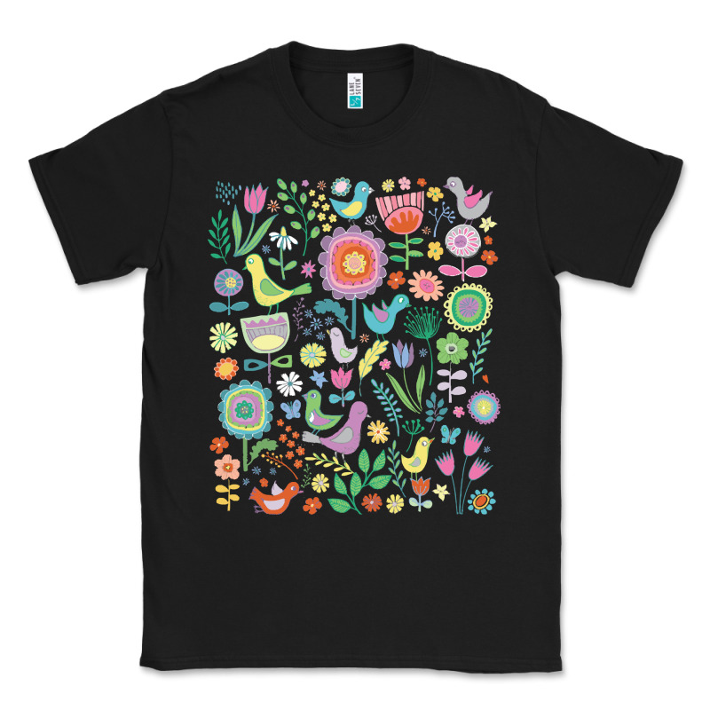 Cute Birds T  Shirt Birds And Blooms   Cute Floral Pattern By Cecca De Classic Tee by DesignPulse | Teevron
