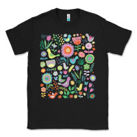 Black cute birds t  shirt birds and blooms   cute floral pattern by cecca de Classic Tee - DesignPulse