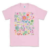 Bubblegum Pink cute birds t  shirt birds and blooms   cute floral pattern by cecca de Classic Tee - DesignPulse