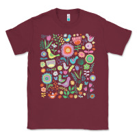 Burgundy cute birds t  shirt birds and blooms   cute floral pattern by cecca de Classic Tee - DesignPulse