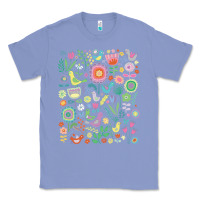 Colony Blue cute birds t  shirt birds and blooms   cute floral pattern by cecca de Classic Tee - DesignPulse