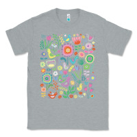 Heather Grey cute birds t  shirt birds and blooms   cute floral pattern by cecca de Classic Tee - DesignPulse