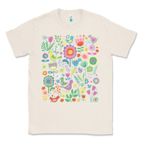 Natural cute birds t  shirt birds and blooms   cute floral pattern by cecca de Classic Tee - DesignPulse
