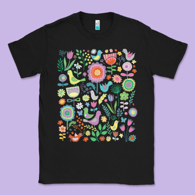 Cute Birds T  Shirt Birds And Blooms   Cute Floral Pattern By Cecca De Classic Tee Designed By Designpulse