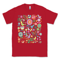 Red cute birds t  shirt birds and blooms   cute floral pattern by cecca de Classic Tee - DesignPulse