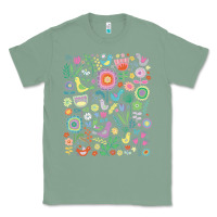 Sage cute birds t  shirt birds and blooms   cute floral pattern by cecca de Classic Tee - DesignPulse