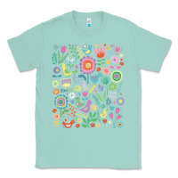 Seafoam cute birds t  shirt birds and blooms   cute floral pattern by cecca de Classic Tee - DesignPulse