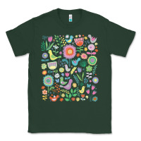 Sports Green cute birds t  shirt birds and blooms   cute floral pattern by cecca de Classic Tee - DesignPulse