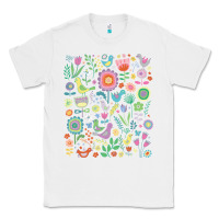 White cute birds t  shirt birds and blooms   cute floral pattern by cecca de Classic Tee - DesignPulse
