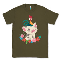 Army Green Moana HeiHei Rooster Pua Flowers Graphic Classic Tee - PixelWave