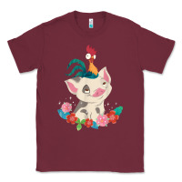 Burgundy Moana HeiHei Rooster Pua Flowers Graphic Classic Tee - PixelWave