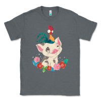 Charcoal Heather Moana HeiHei Rooster Pua Flowers Graphic Classic Tee - PixelWave