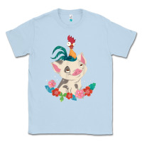 Dusty Blue Moana HeiHei Rooster Pua Flowers Graphic Classic Tee - PixelWave